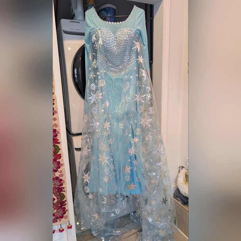 Costume: Handmade Frozen Elsa Gown And Cape, plus Crown with full price offer - Picture 1 of 17